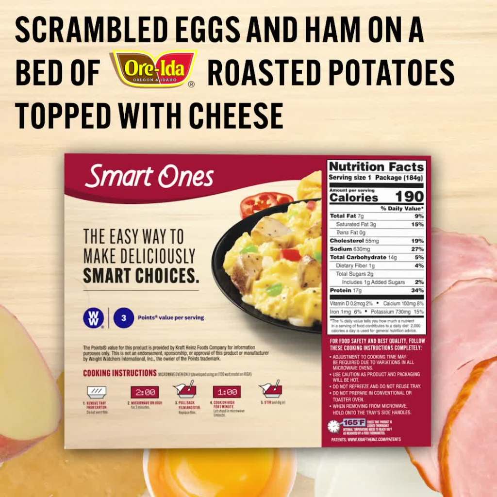 thumbnail video image 2 of Smart Ones Ham & Cheese Scramble Frozen Meal, 6.49 oz Box, 2 of 12