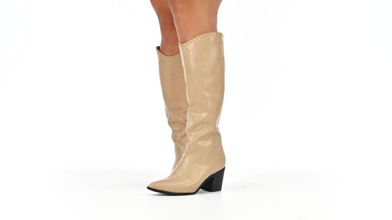 thumbnail video image 2 of Journee Womens Daria Wide Calf Stacked Heel Knee High Boots, 2 of 10