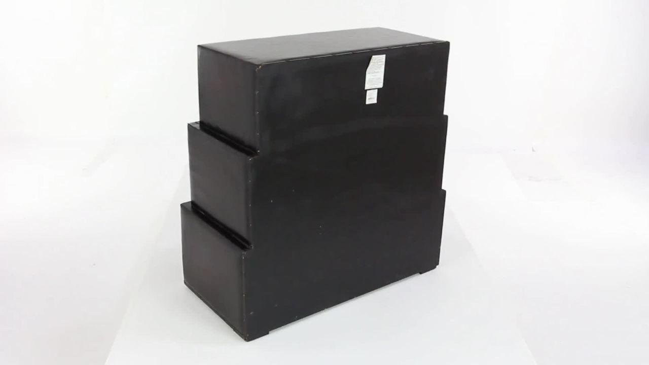 thumbnail video image 2 of DecMode 32" x 32" Black Wood Vintage Faux Leather Chest with Buckles and Straps Detailing, 1-Piece, 2 of 12