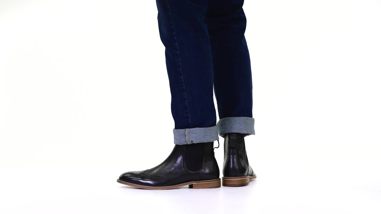 thumbnail video image 2 of Thomas & Vine Mens Watson Tru Comfort Foam Pull-on Wingtip Chelsea Boot, 2 of 8