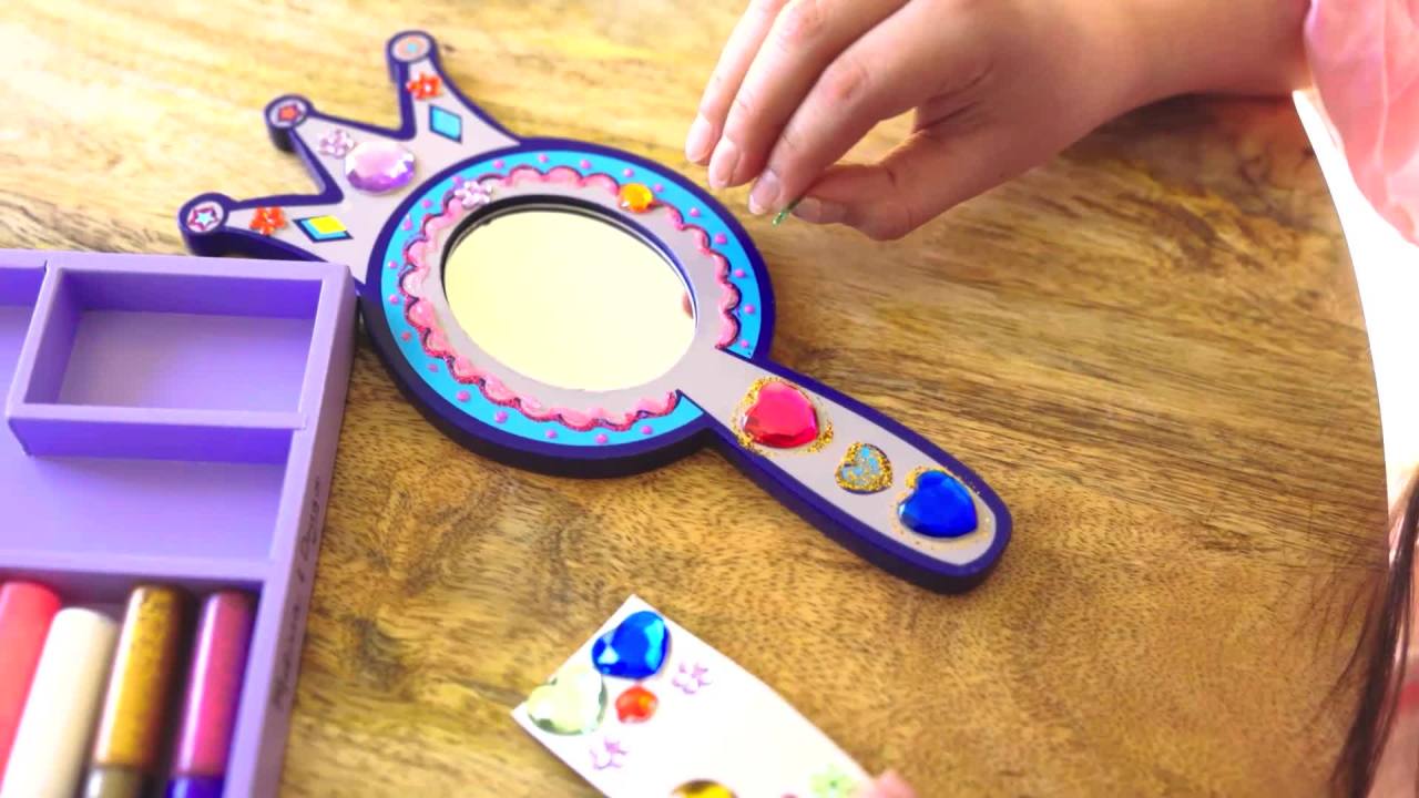 thumbnail video image 2 of Melissa & Doug Decorate-Your-Own Wooden Princess Mirror Craft Kit, DIY Arts and Crafts for Ages 4+, 2 of 10
