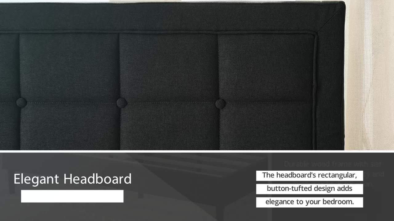 thumbnail video image 2 of Modern Sleep Mornington Upholstered Platform Metal Bed Frame, Queen, Dark Gray, 2 of 10