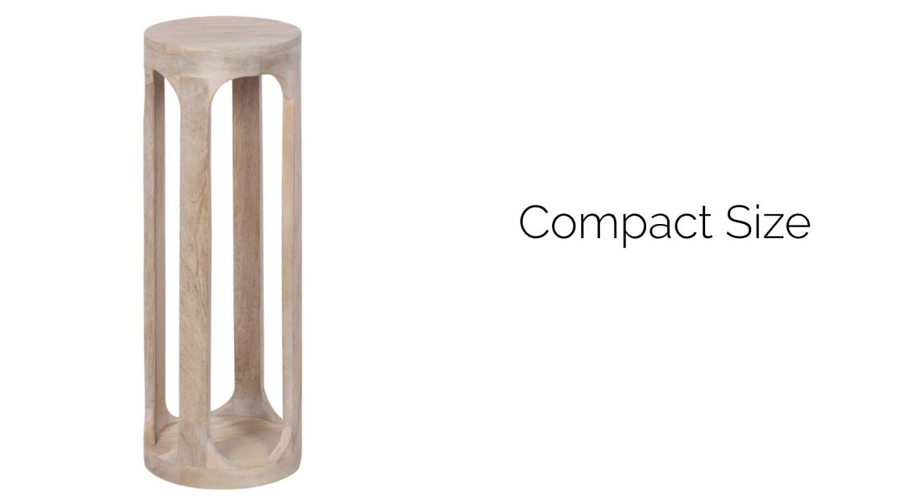 thumbnail video image 2 of Kate and Laurel Dahl Wood Round Drink Table, 8 x 23, Natural Brown, Transitional Boho Accent Table, 2 of 8