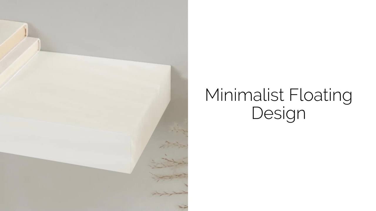 thumbnail video image 2 of Kate and Laurel Havlock Modern Natural Floating Shelves, Set of 2, 24 x 8, White, Functional Bathroom and Kitchen Shelves for Storage and Display, 2 of 10