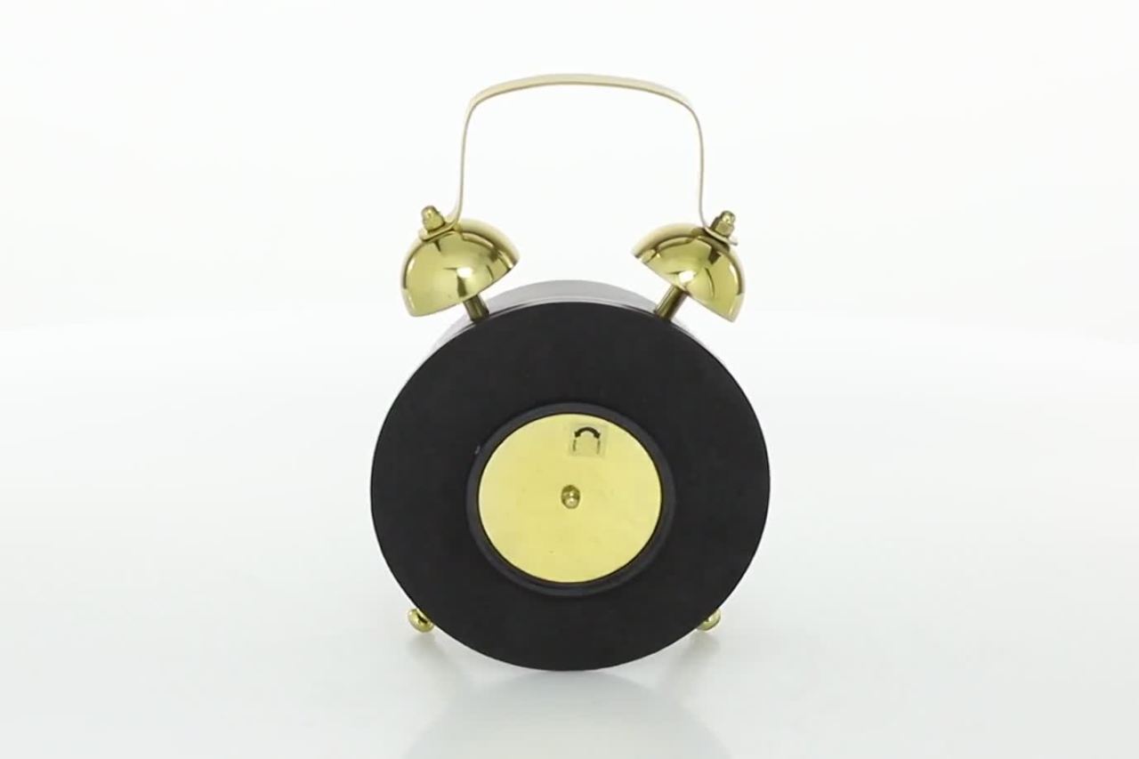 thumbnail video image 2 of DecMode 9" Black Stainless Steel Clock with Bell Style Top, 2 of 9