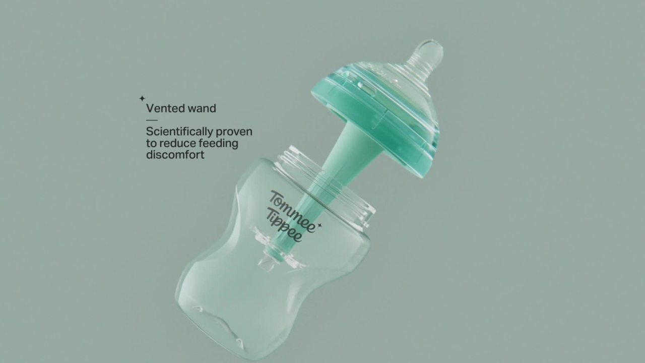 thumbnail video image 2 of Tommee Tippee Advanced Anti-Colic Baby Bottle Nipples, 6m+, Medium Flow, Breast-like, Soft Silicone, Pack of 2, 2 of 9