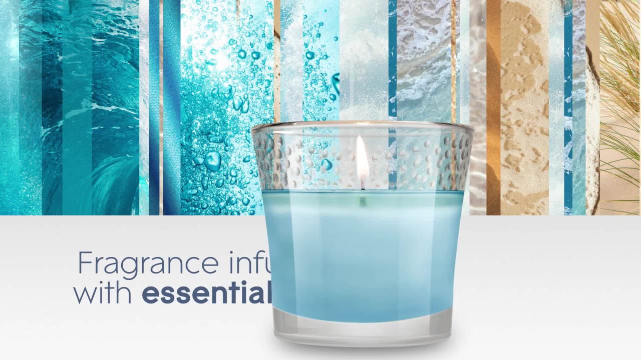 thumbnail video image 2 of Glade Candle, Fragrance Infused with Essential Oils, Aqua Waves, 2 Count, 2 of 16