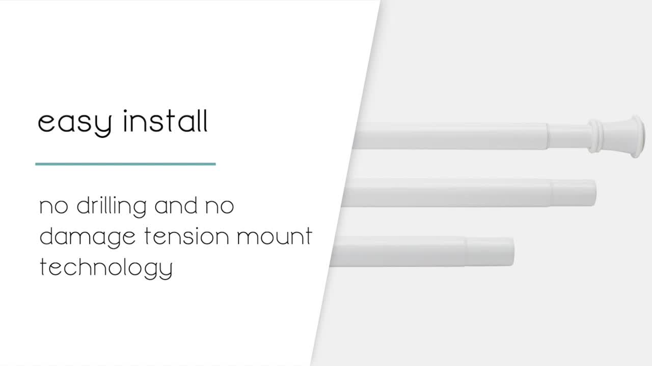 thumbnail video image 2 of Zenna Home Adjustable Tension Steel Shower Rod, 26" to 76" , White, 2 of 13