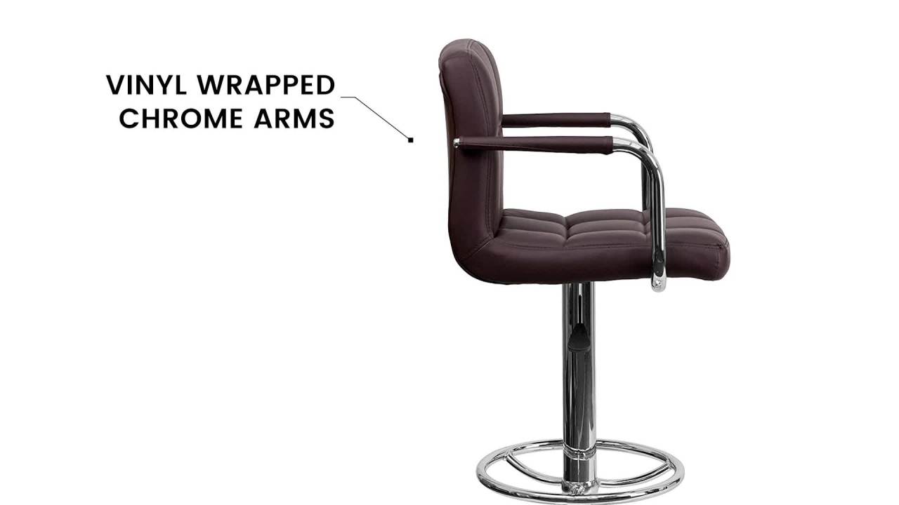 thumbnail video image 2 of Flash Furniture Genna Contemporary Black Quilted Vinyl Adjustable Height Barstool with Arms and Chrome Base, 2 of 12