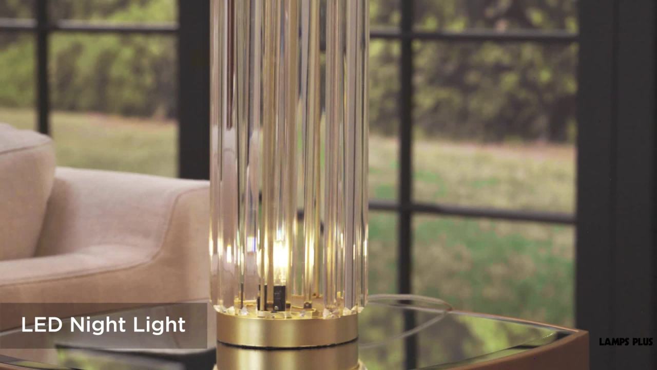 thumbnail video image 2 of Regency Hill Rivera Traditional Table Lamp 27 3/4" Tall Clear Glass with Nightlight LED White Shade for Bedroom Living Room Bedside Nightstand Office, 2 of 12