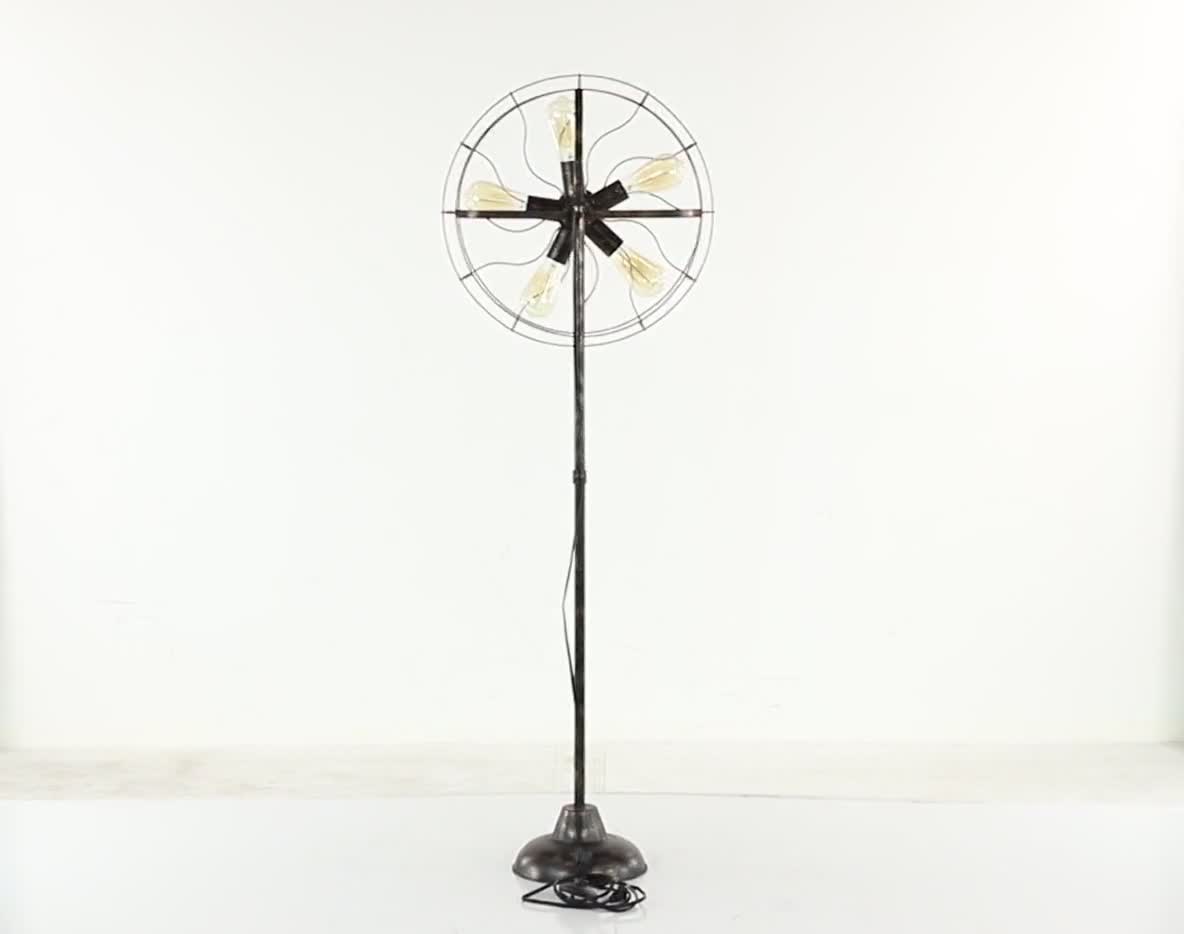 thumbnail video image 2 of DecMode 55" 5 Light Vintage Fan Shape Bronze Floor Lamp with Black Metal Shade, 2 of 15