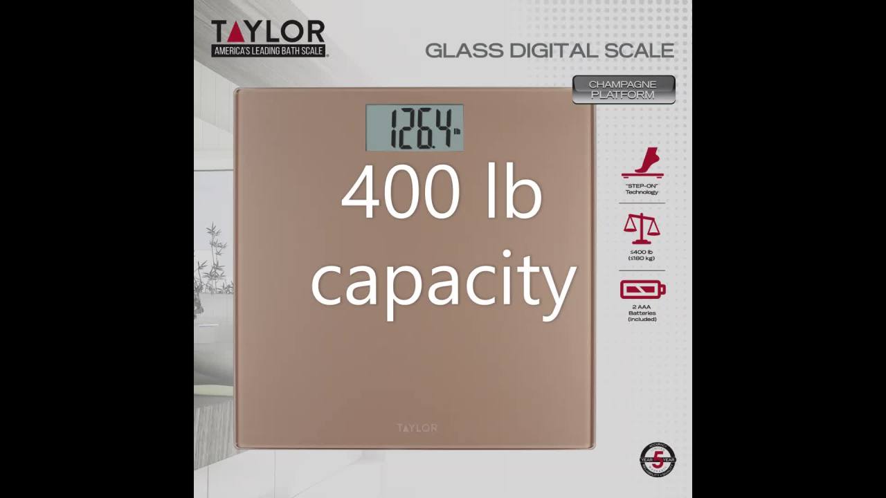 thumbnail video image 2 of Taylor Digital Glass Bathroom Scale with Champagne Finish, 2 of 9