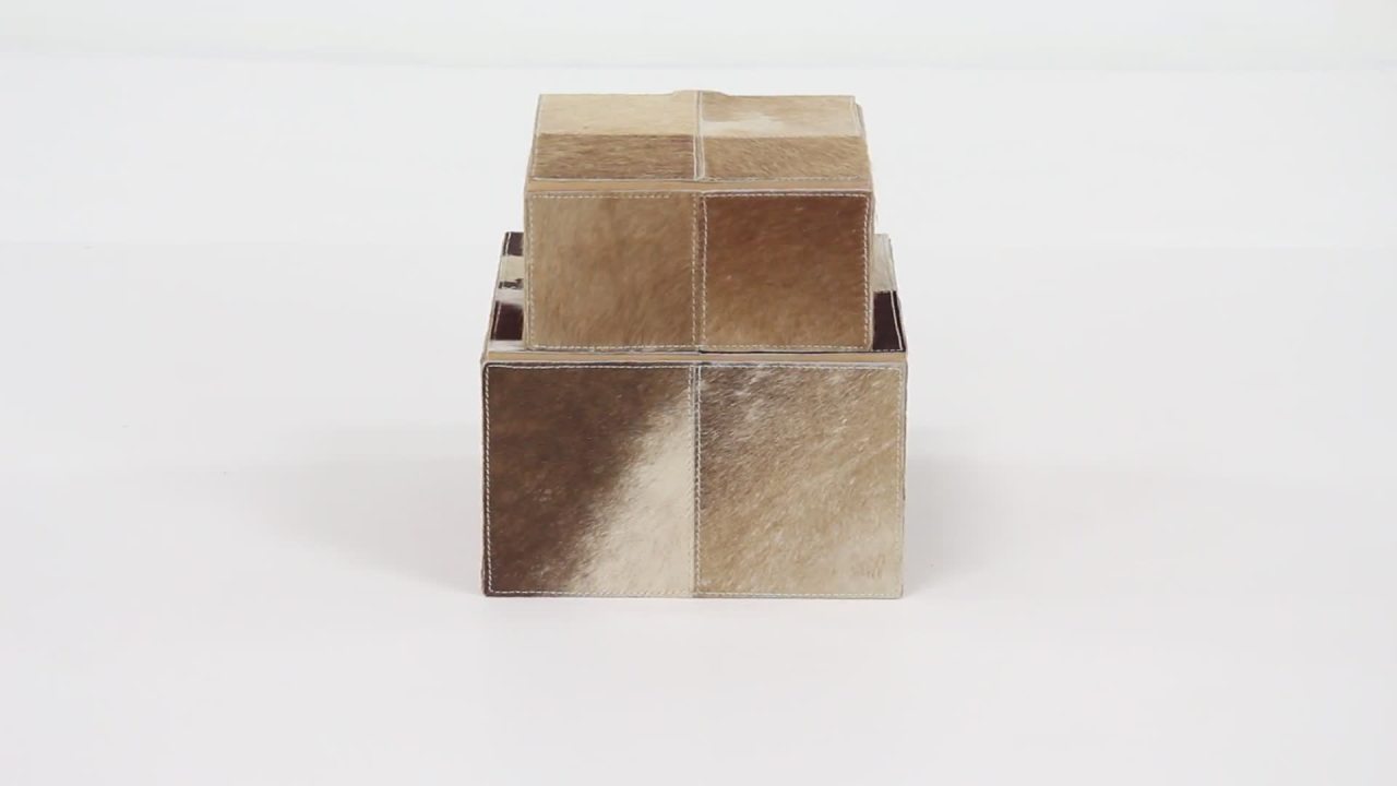 thumbnail video image 2 of DecMode Handmade Brown Leather Decorative Box with Snap Front Closure and Detailed Stitching, 2 Count, 2 of 10