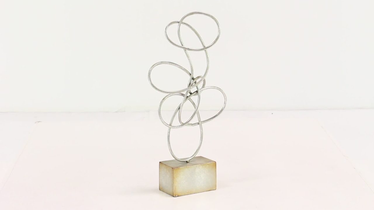 thumbnail video image 2 of 10" x 22" Silver Metal Swirl Abstract Sculpture, by DecMode, 2 of 15