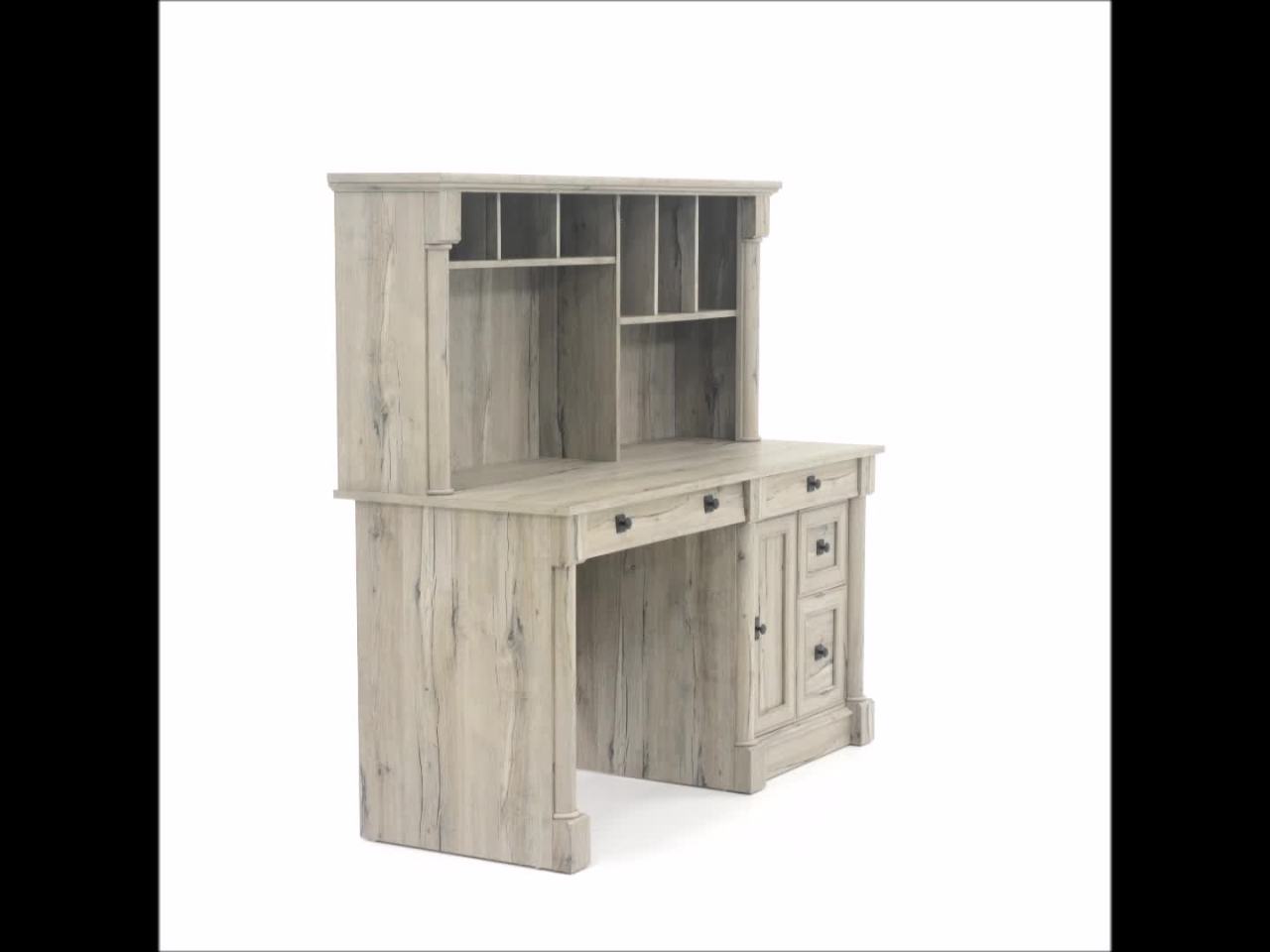 thumbnail video image 2 of Sauder Palladia Computer Desk With Hutch, Split Oak Finish, 2 of 14