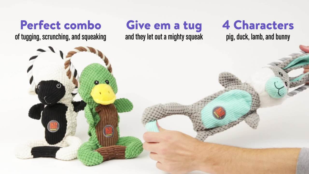 thumbnail video image 2 of Charming Pet Products Scrunch Bunch Squeaky Dog Toy with Dual Handles, Green One-Size, 2 of 7