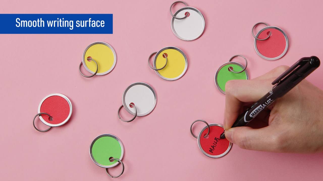 thumbnail video image 2 of Avery Split Ring Key Tags, 1-1/4" Round, Metal, Paper, Assorted Colors, Handwrite, 25 Tags, 2 of 11