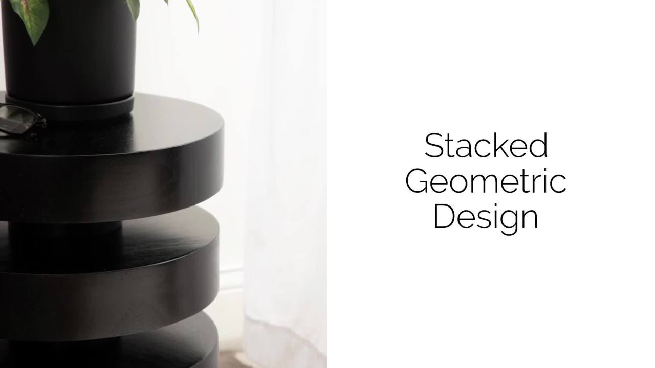 thumbnail video image 2 of Kate and Laurel Omar Modern Wooden Round Side Table, 14 x 14 x 18, Black, Geometric Floating Disks Circle End Table for Use as Bedroom Night Stand or Living Room Table Option, 2 of 7