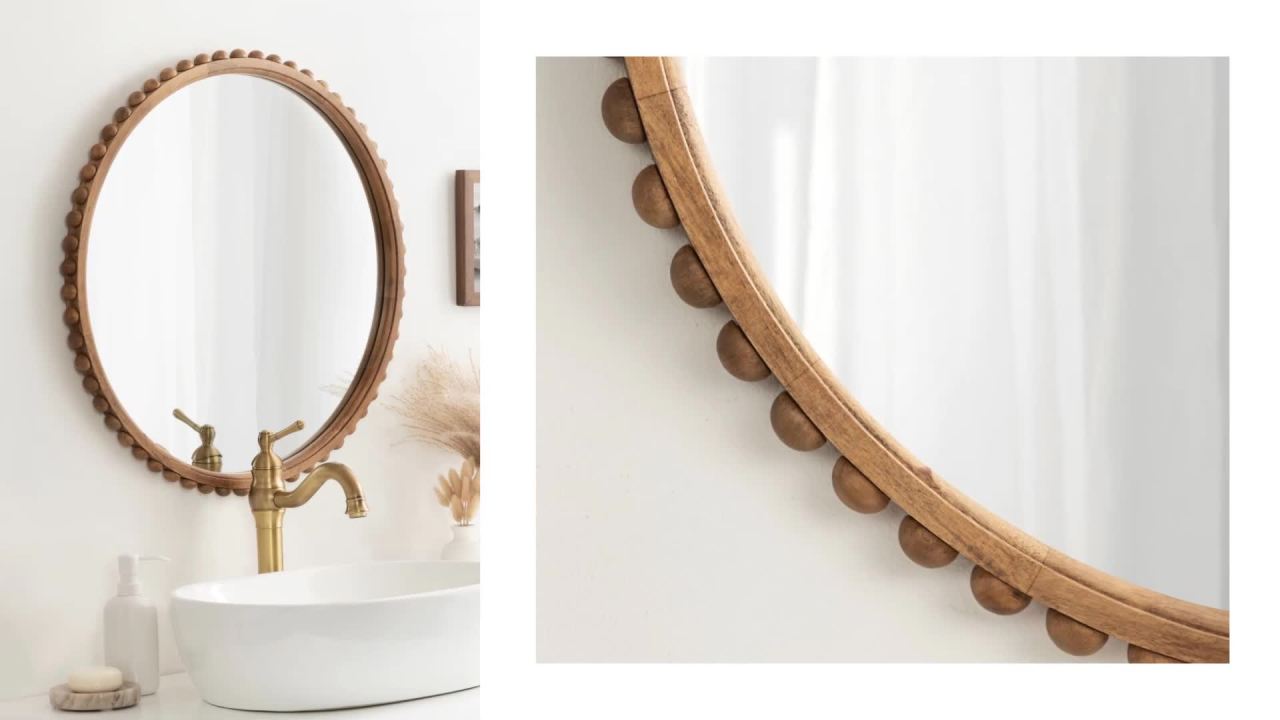 thumbnail video image 2 of Kate and Laurel Beadbrook Modern Round Beaded Wall Mirror, 24 Inch Diameter, Black, Transitional Circle Mirror for Use as Bathroom Mirror or Entryway Mirror Decor, 2 of 9