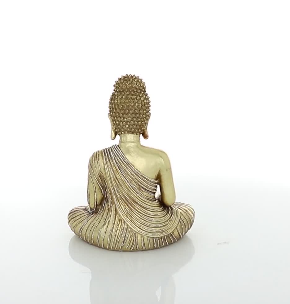 thumbnail video image 2 of 6" x 8" Gold Polystone Meditating Buddha Sculpture with Engraved Carvings and Relief Detailing, by DecMode, 2 of 9