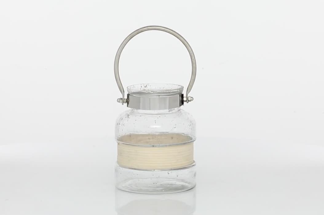 thumbnail video image 2 of DecMode Clear Glass Decorative Candle Lantern with Curved Handle, 2 of 10