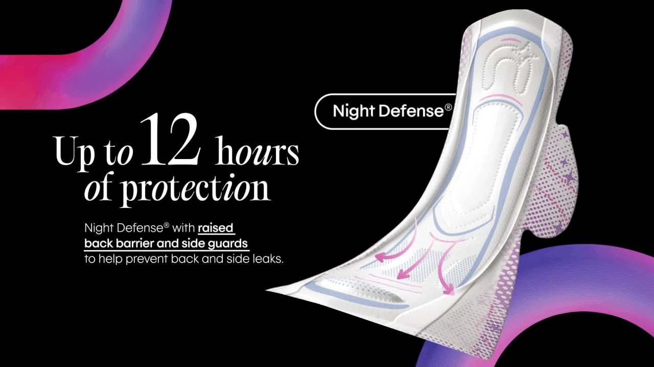 thumbnail video image 2 of Kotex Ultra Thin Overnight Pads with Wings, Extra Heavy Absorbency, 34 Count, 2 of 11