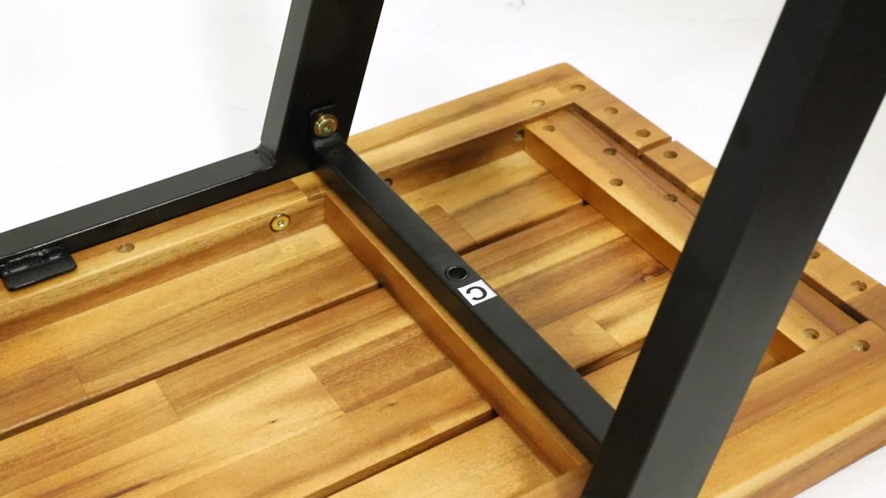 thumbnail video image 2 of Goliath Acacia Wood Outdoor Dining Bench, Teak and Black, 2 of 7