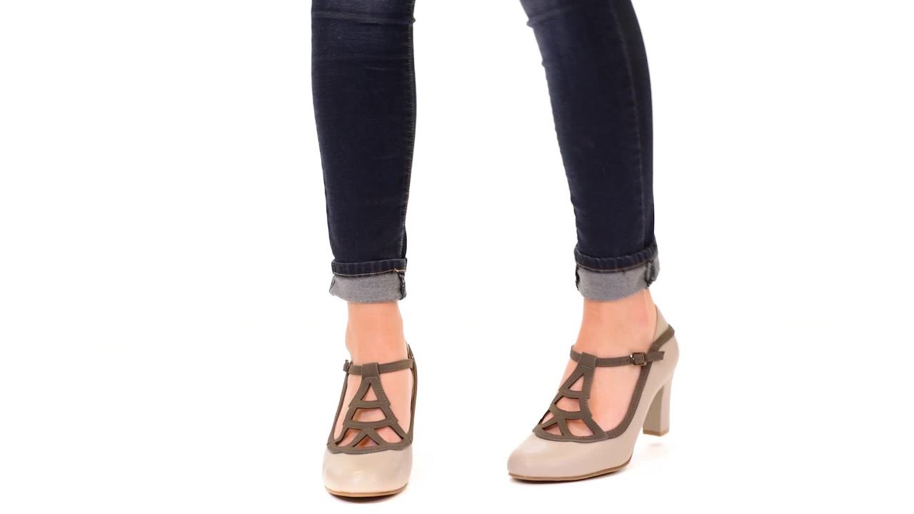 thumbnail video image 2 of Brinley Co. Women's Faux Leather Two-tone Comfort-sole Vintage Round Toe Lattice Mary Jane Pumps, 2 of 6