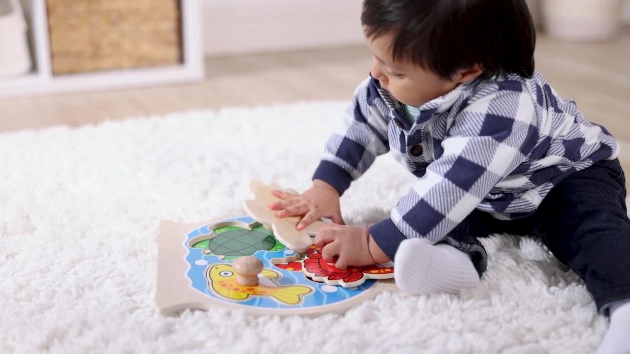 thumbnail video image 2 of Melissa & Doug Fish Bowl Jumbo Peg Puzzle, 2 of 4