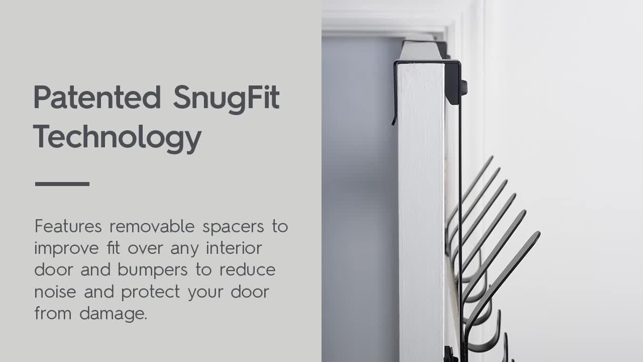 thumbnail video image 2 of Better Homes & Gardens SnugFit over-the-Door Hook Rack with 6 Double Hooks, Matte Black, 2 of 8