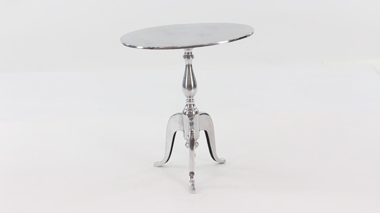 thumbnail video image 2 of DecMode 18" x 22" Silver Aluminum Metal Small Accent Table with Scroll Legs, 1-Piece, 2 of 8
