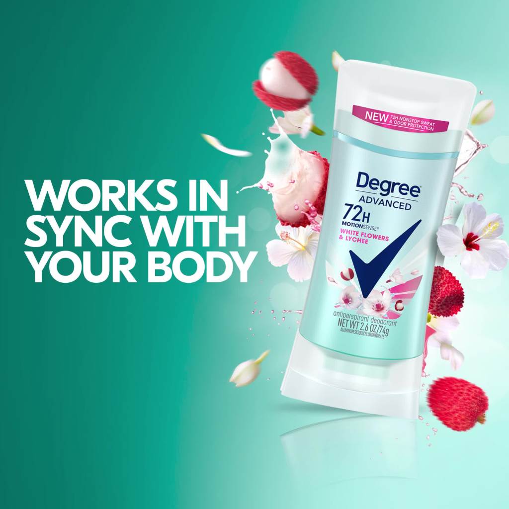 thumbnail video image 2 of Degree Advanced 72H Motionsense White Flowers & Lychee Antiperspirant Deodorant 2.6 Oz, 2 of 11