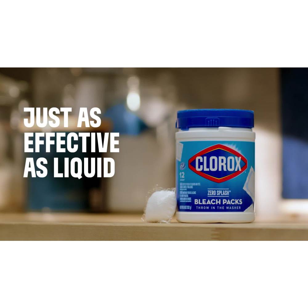 thumbnail video image 2 of Clorox Zero Splash Bleach Packs, Regular Scent, 8.9 oz, 12 Count, 2 of 5