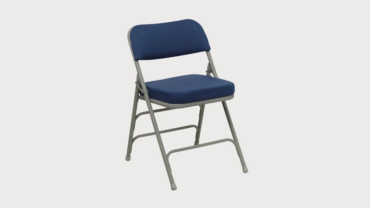 thumbnail video image 2 of Flash Furniture HERCULES Series Premium Curved Triple Braced & Double Hinged Navy Fabric Metal Folding Chair, 2 of 13