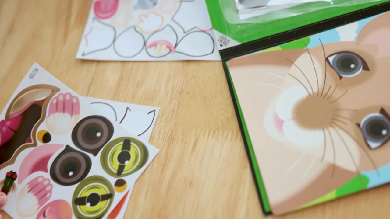 thumbnail video image 2 of Melissa & Doug Make-a-Face Reusable Sticker Pad Animals 3-Pack (Safari, Farm, Pets), 2 of 10